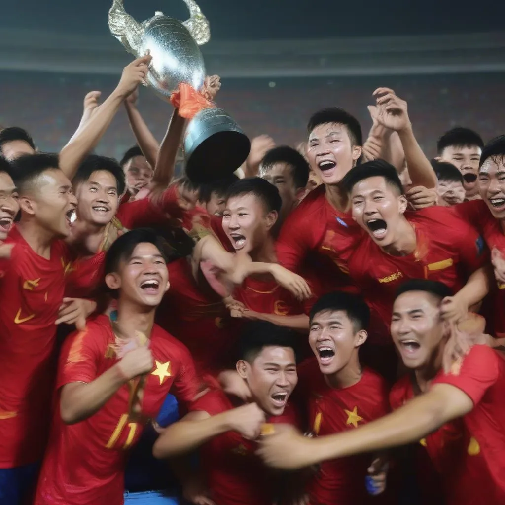 Các cầu thủ Việt Nam ăn mừng chức vô địch AFF Cup 2018